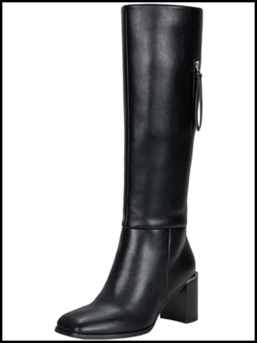 Knee High Boots Square Toe Chunky Heel Tall Faux Leather Zip